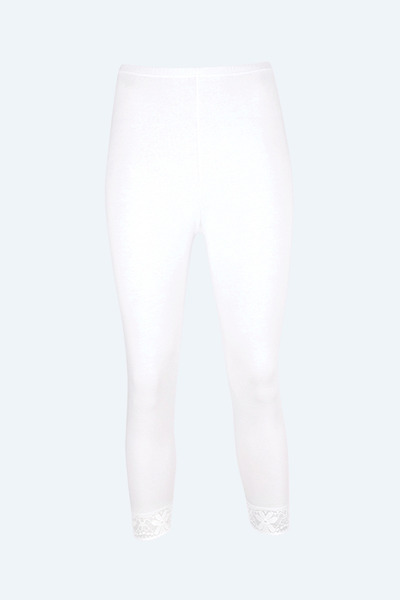 mintev White Ribbed Lace Long Leggings 238-1 (6 Pieces)