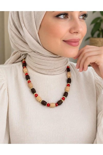 Canan Design BOHEM (C-D) قلادة خشبية كبيرة + خرز دائري على شكل خرز ذهبي باللو...