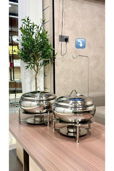 ALMASA Indian Authentic Silver Food Warmer with Silver Line (Stainless Steel Original)