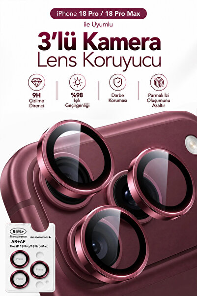 WANNA PROTECT iPhone 18 Pro / 18 Pro Max Uyumlu 3’lü Kamera Lens Koruyucu Bor...