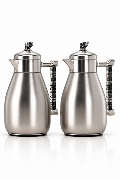 Generic Matte Silver Hospitality Tramms Set with Transparent Wave Handles (2X1L) – Royalty Luxury & Modern Harmony for Your Table