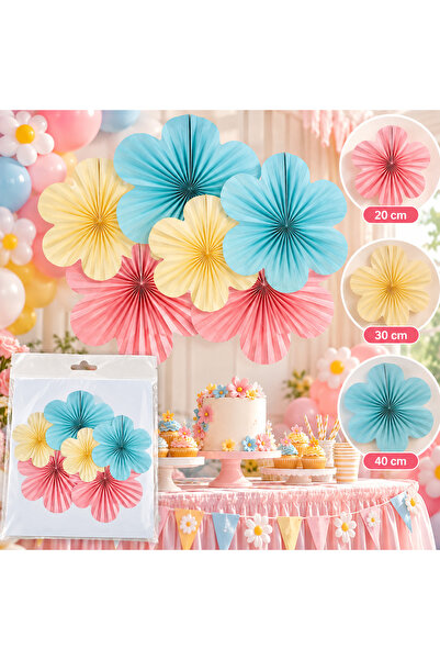 Partifabrik Macaron Colors Flower Shaped Fan Set 6 Pieces