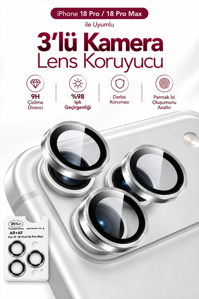 WANNA PROTECT iPhone 18 Pro / 18 Pro Max Uyumlu 3’lü Kamera Lens Koruyucu Bor...