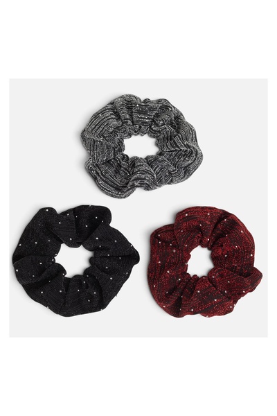 OEM Set 3 Elastice de Păr Crăciun Roșu-Negru-Argintiu, Lurex Melanj și Strasuri