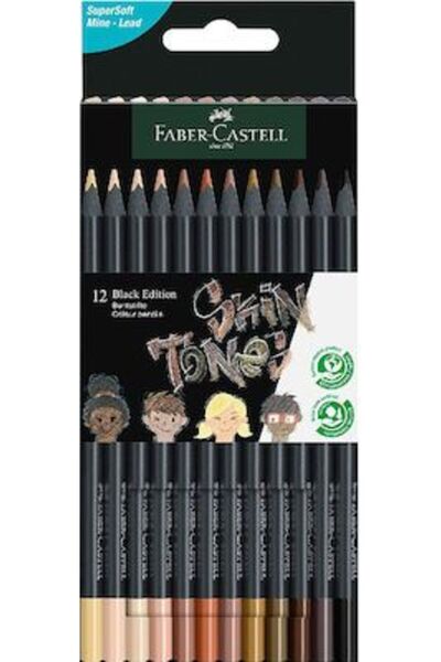 Faber Castell Φάμπερ-Καστέλ Μαύρη Έκδοση Σετ Κηρομπογιές Χρωμάτων Δέρματος 12...