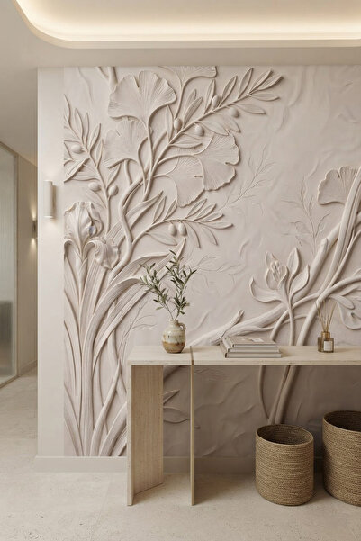 dreamwall Elara Rölyefi- Kabartma Görünümlü Bitki Desenli Tek Parça Tekstil D...