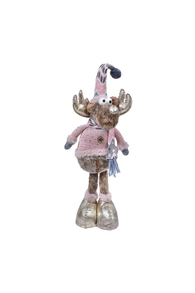 OEM Figura Decorativa de Crăciun Cerb cu Haina Roz Căciulă Fular 54 cm – Deco...