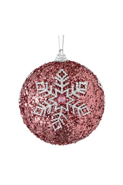 OEM Ornament Brad de Crăciun Glob din Spuma Roz Glitter Fulg Ø8 cm – Decor Fe...
