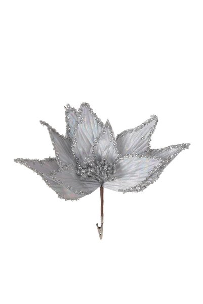 OEM Floare Decorativa de Crăciun cu Glitter Argintiu și Clips 30 cm – Atmosfe...