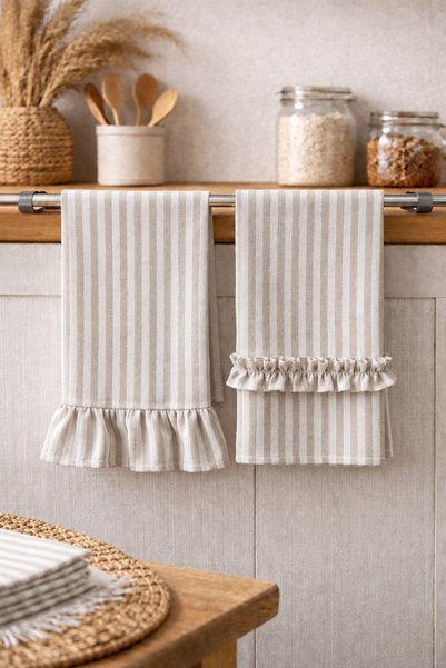 Mirilliahome 35x55 Cm Fırfır Detaylı Çizgili Mutfak Havlusu Kurulama Bezi Dek...