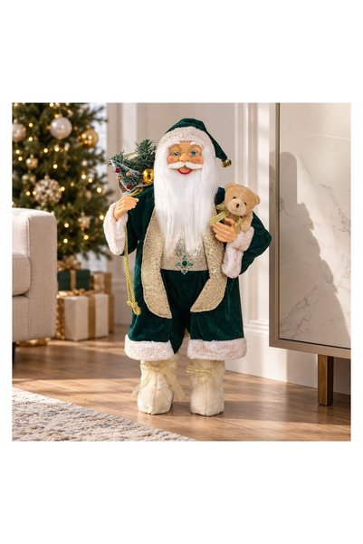 OEM Mos Crăciun Decorativ cu Costum Verde și Ursulet 60 cm – Atmosferă Festiv...