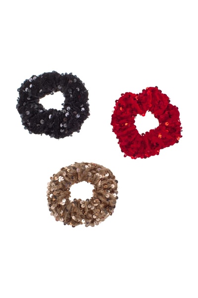OEM Set Elastice de Păr Textile Catifelate cu Paiete Roșii Bej Negre – 3 buc....