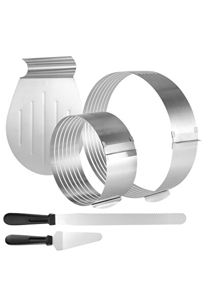 OEM Set 5 Piese pentru Tăierea Tortului cu 2 Inele Ajustabile cu spatule si c...