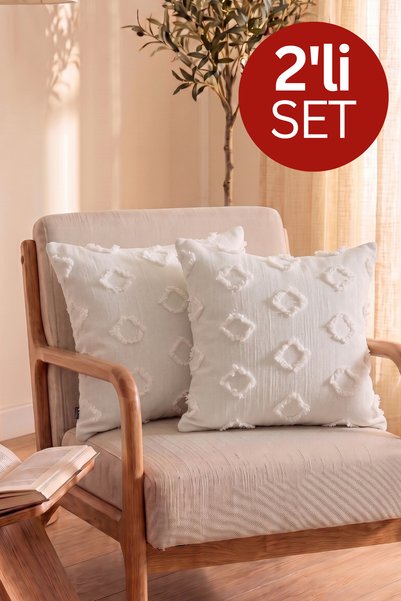 Zühre Home 2'li Püsküllü Desenli Dokuma Kırlent Kılıfı Seti | Modern Dekorati...