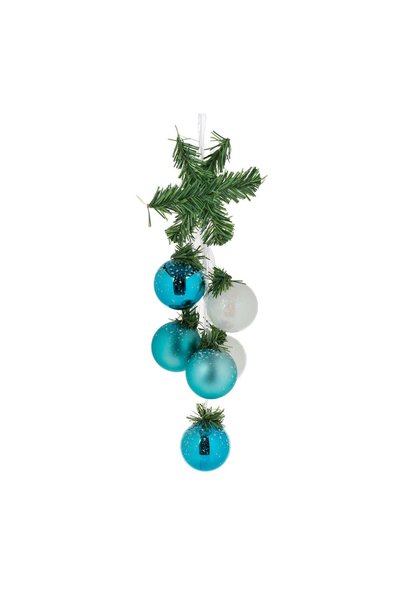 OEM Ghirlandă Decorativa de Crăciun cu 6 Globuri Turcoaz Albe 38 cm – Decor F...