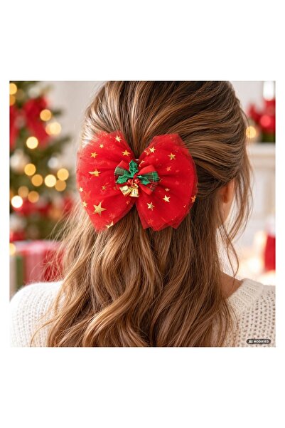 OEM Clamă de Păr de Crăciun Roșie cu Fundă Aurie și Stea-Clopoțel – Accesoriu...