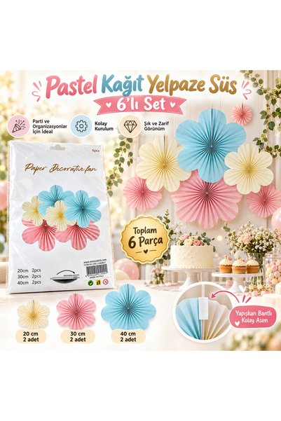 Partifabrik Makaron Renkler Çiçek Şekilli Yelpaze Seti 6 Adet