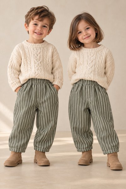 Esvia Baby Co. Kız Erkek Çocuk Çizgili Balon Kesim Pantolon %100 Pamuk Lastik...