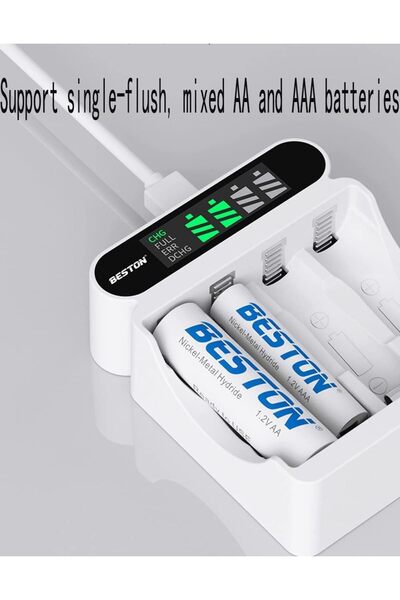 GENERAL شاحن بطاريات، شاحن سريع عالمي للبطاريات، مزود بشاشة LCD ذكية، 4 فتحات...