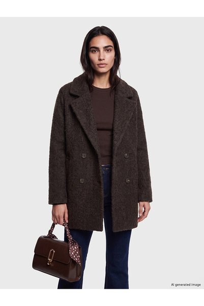 LC Waikiki Kahverengi Kruvaze Yaka Oversize Kadın Kaşe Kaban