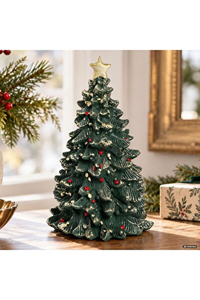 OEM Brad Decorativ 3D de Craciun din Polirasina Verde Ø14x23cm