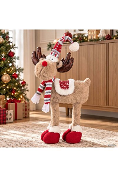 OEM Figurina Decorativa de Craciun Ren cu Caciula cu Model Jacquard 65cm