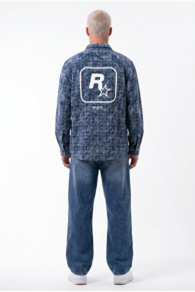 Respire Men's Shirt, Oversized Checkered Streetwear Shirt with Printed and Logo