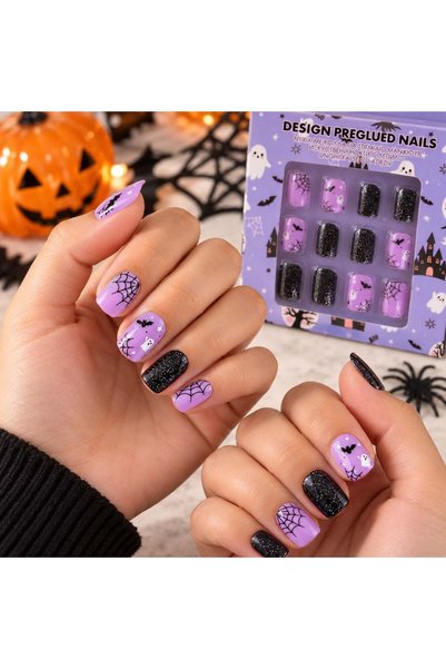 OEM Unghii False Autoadezive de Halloween Mov Negre pentru Copii - 12buc