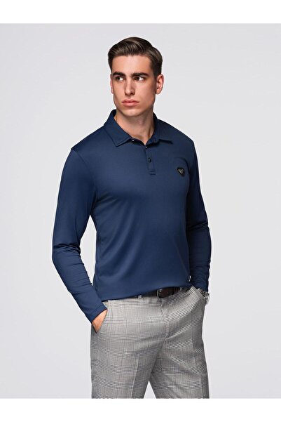 OMBRE Tricou polo cu mânecă lungă pentru bărbați, croială normală, amestec de...