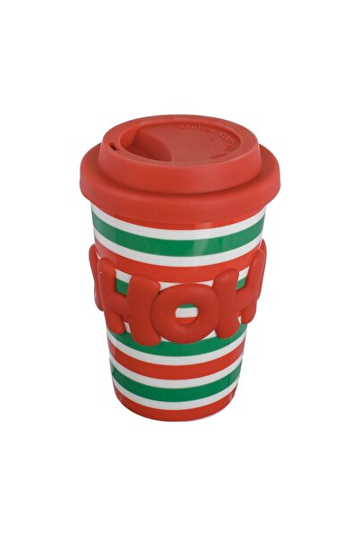 OEM Pahar de Crăciun din Porțelan 450 ml, Dungi HO HO HO, Capac și Manșon din...