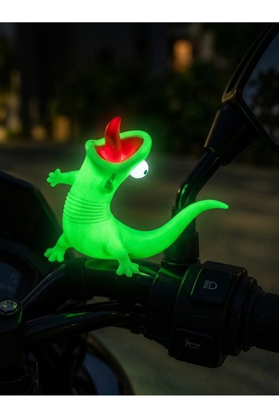 IL-HANST Gece Parlayan Fosforlu Neon Yeşil Çılgın Kertenkele Figürü - Motosiklet & Masaüstü Dekoru