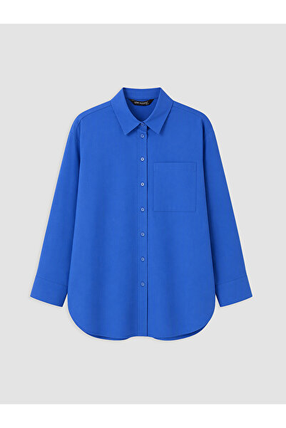 LC Waikiki Lcw Modest Blue Oversize Poplin Women's Shirt with Nevavm Difference
