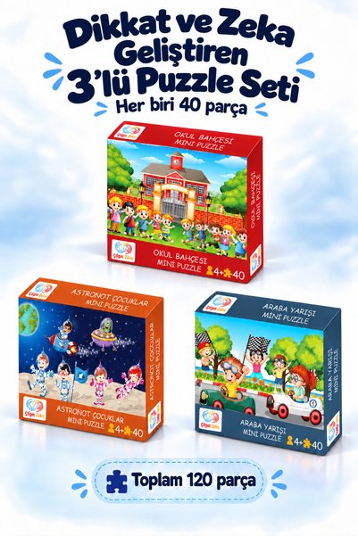 Çılgın Zeka Dikkat ve Zeka Geliştiren 3’lü Puzzle Seti 3 - 7 Yaş Puzzle Seti ...