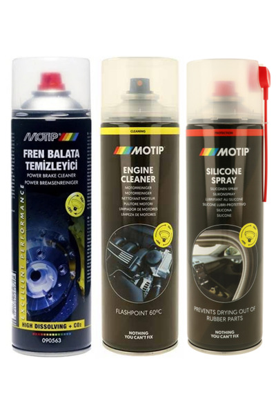 Motip 3'lü Set Silikon Sprey 500ml+ Motor Temizleyici 500 ml+ Fren Balata Temizleyici 500 ml