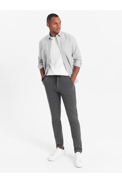 OMBRE Pantaloni tricotați pentru bărbați, croială slim, închidere cu fermoar,...