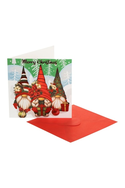 OEM Felicitare cu Model Gnome de Crăciun Folie Roșie "Merry Christmas" 15x15 ...
