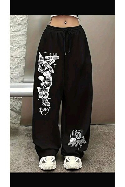 Ryam Mooda Unisex Oversize Sweatpants 3 Thread Raster Star Printed Relaxed Fi...