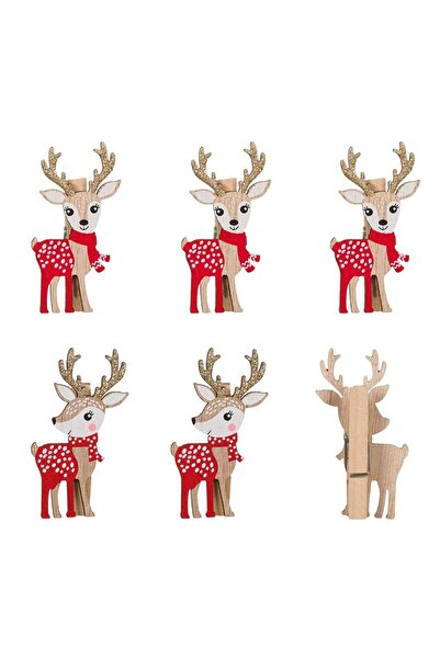 OEM Cleștișori de Crăciun Decorativi din Lemn Cerbi 6 cm – 6 buc. – pentru Br...