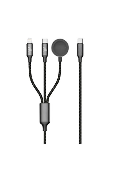 IQ TOUCH كابل شحن سريع 3 في 1 - 60 واط من USB-C إلى USB-C، 30 واط من USB-C إل...