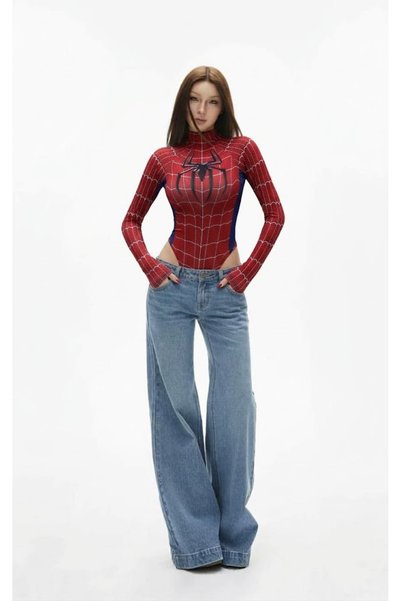 Yukatay Kırmızı Spider Çıtçıtlı Uzun Kollu Body-YUKATAY