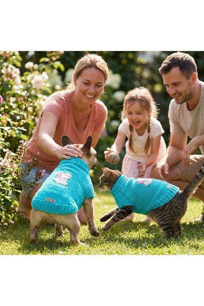 Lady Fify Cute Kitty Turquoise Sweater for Cat and Dog