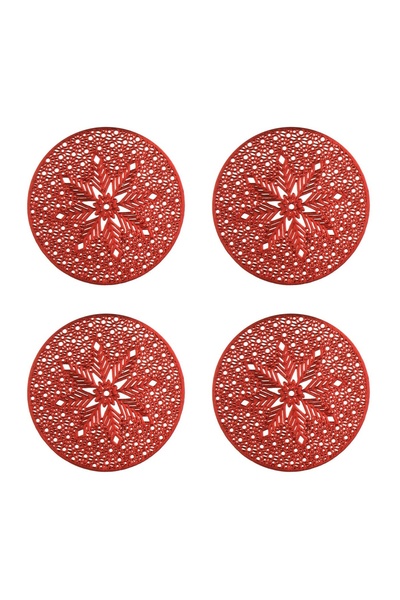 OEM Set Suport Pahare Fulgi Roșii de Crăciun din PVC Ø10 cm – 4 buc. – Accent...