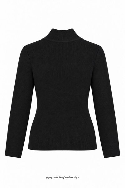 elifteke Snap Fastener High Neck Knitwear Black