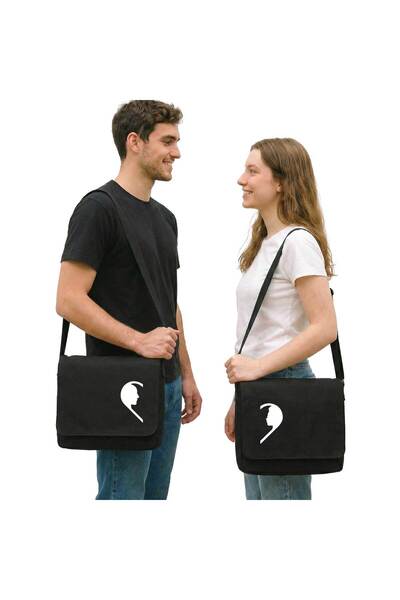 CrowsGate Mr. Mrs. Silhouette Lover Couple Messenger Bag Canvas Black Canvas ...