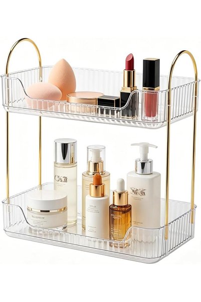 GENERAL Bathroom Organiser Countertop, 2-Tier Makeup Storage Shelf, Skincare ...