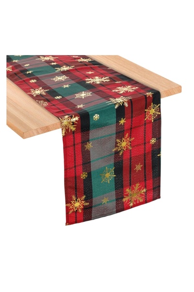 OEM Runner Decorativ de Crăciun Carouri cu Fulgi din Folie Aurie 160x33 cm – ...