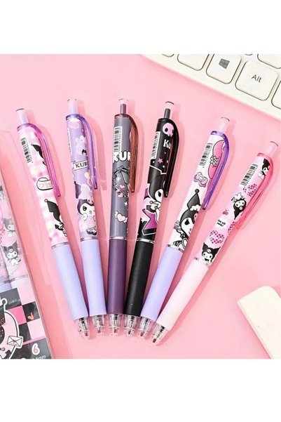 NaSaDAN Kuromi Sanrio Desenli Jel Kalem 0.5 mm İnce Uçlu Basmalı Tükenmez Kalem – 1 Adet