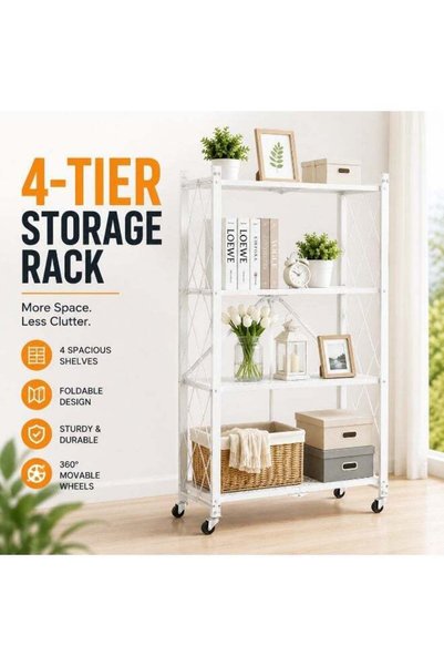 Generic Brand GTGT 4 Tier Foldable Storage Rack with Wheels, Heavy Duty Metal...