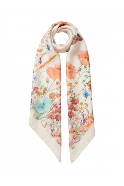 EA EURO AKSESUAR TAKI VE AKSESUAR 90X90 Floral Patterned Satin Scarf – Cream