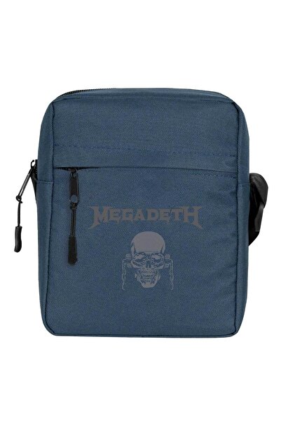 CrowsGate Geantă de umăr Megadeth Vic Rattlehead Skull, culoare bleumarin
